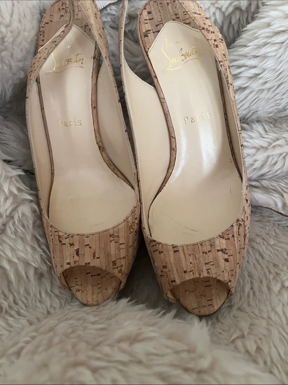 Christian Louboutin Cork Peep-Toe Slingback Heels in Natural Cork - Picture 8 of 10